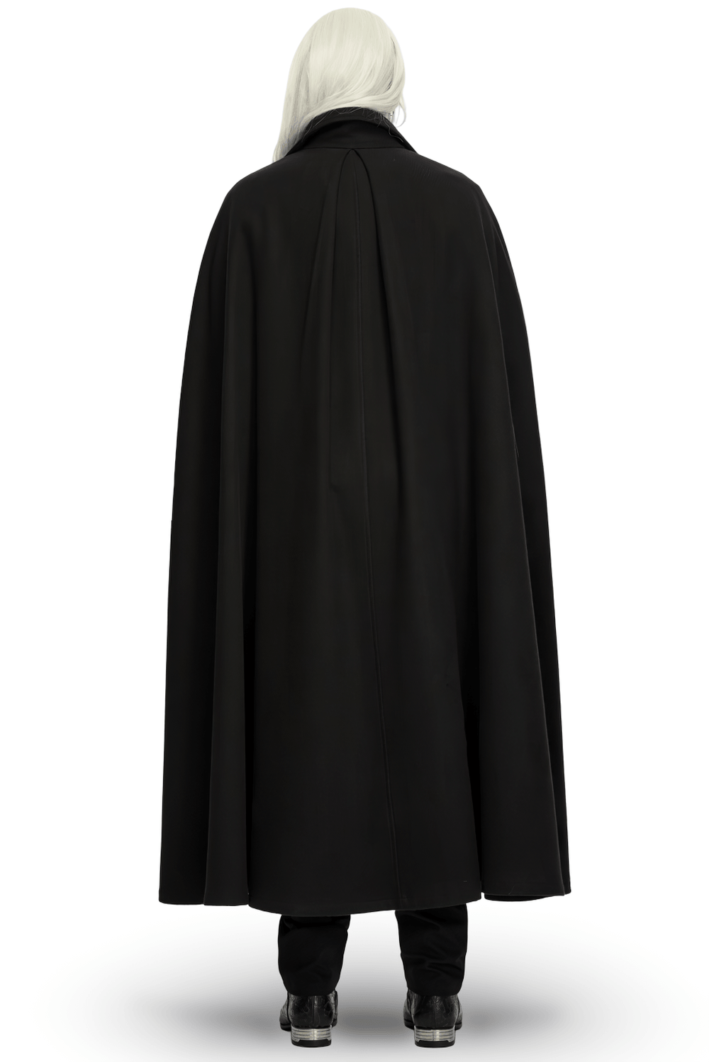 Dark Victorian Black Wool Cloak with Stand Collar, dramatic full-length goth cloak for a vampire-inspired look