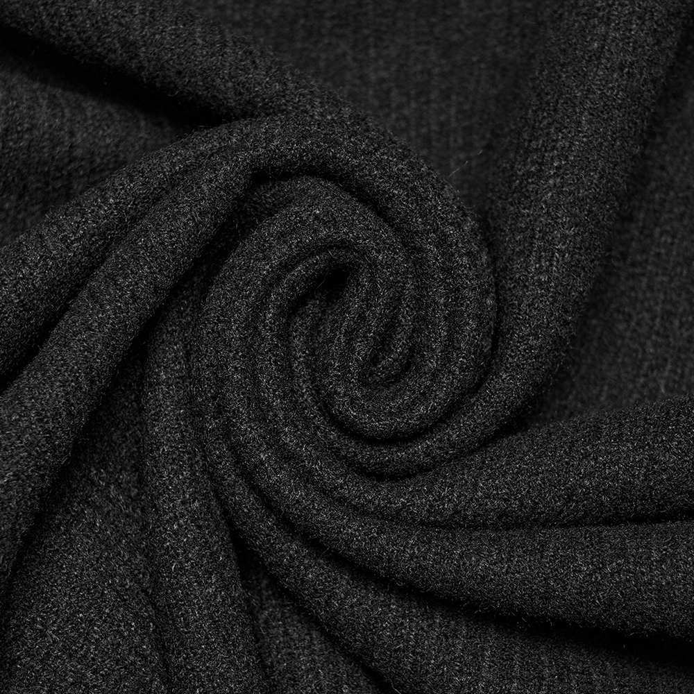 Dark Victorian Black Wool Cloak with Stand Collar black textured wool fabric for gothic aristocratic style