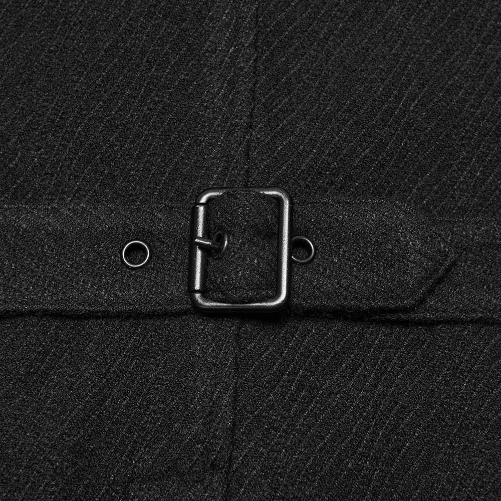 Dark Victorian Black Wool Cloak with Stand Collar, gothic wool fabric and buckle detail