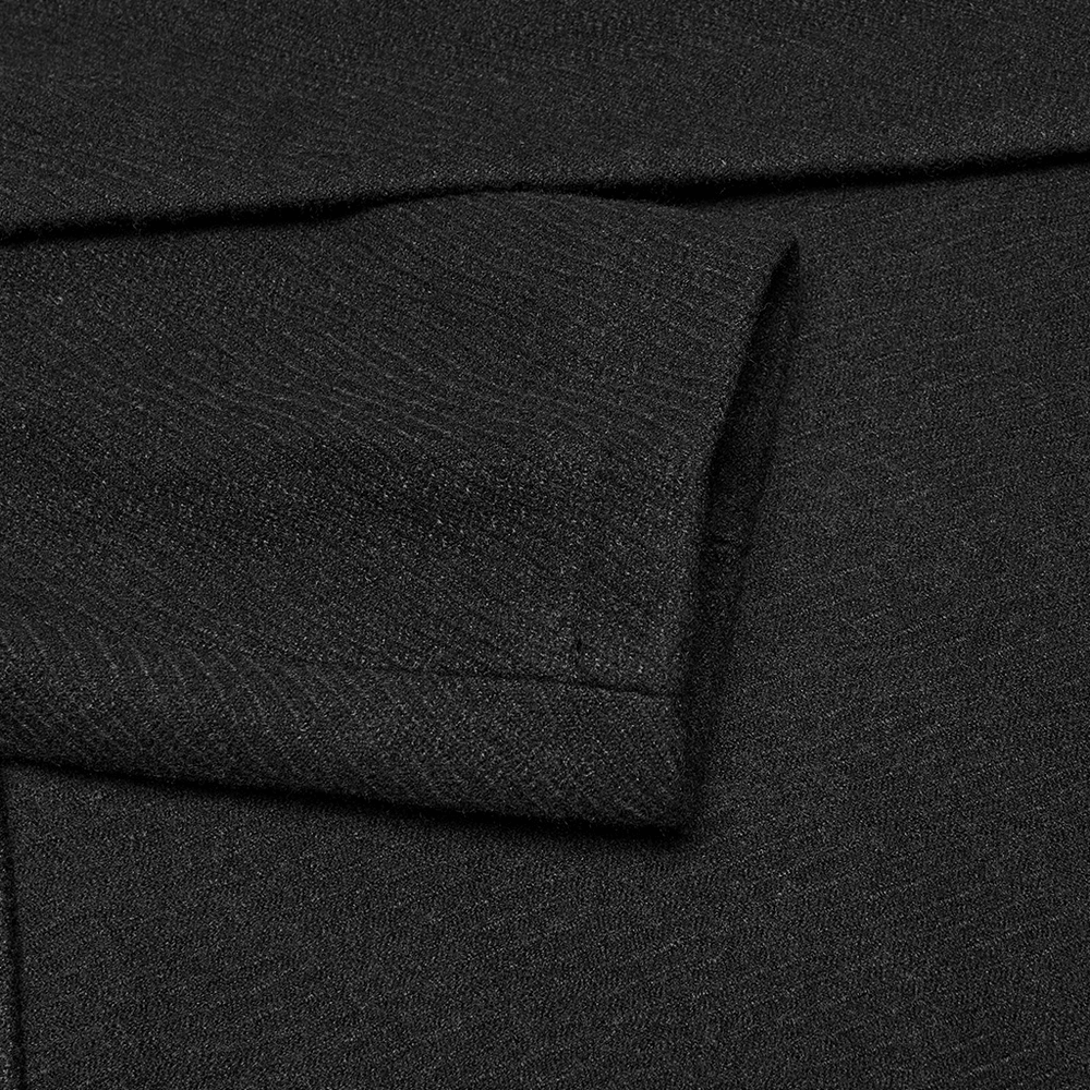 Dark Victorian Black Wool Cloak with Stand Collar, textured gothic wool fabric with dramatic drape