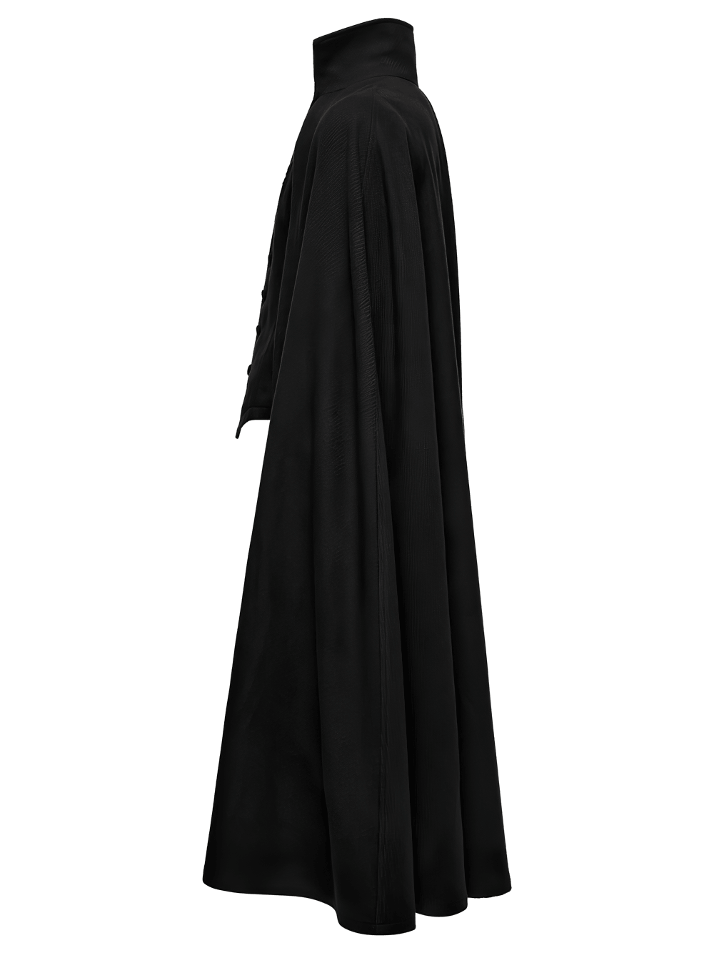 Dark Victorian Black Wool Cloak with Stand Collar, dramatic full-length gothic wool cloak with vampire-inspired silhouette