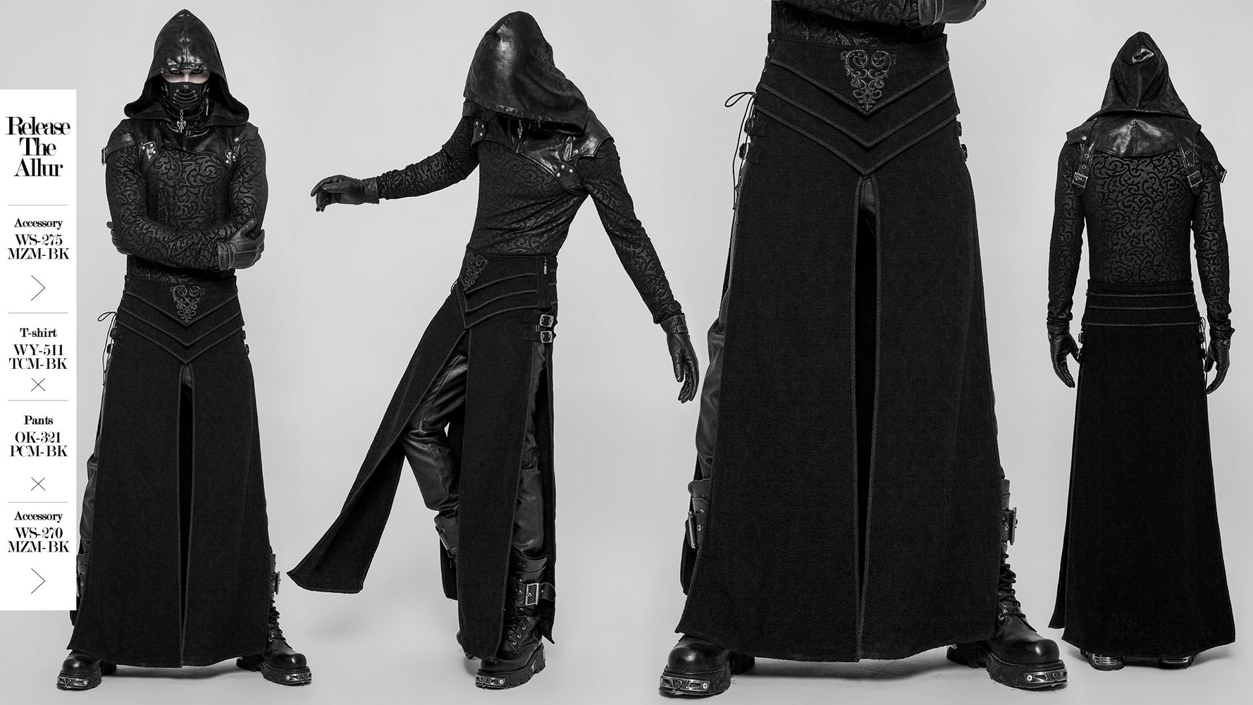 Dark Victorian style long skirt, featuring brocade jacquard fabric and gothic design elements.