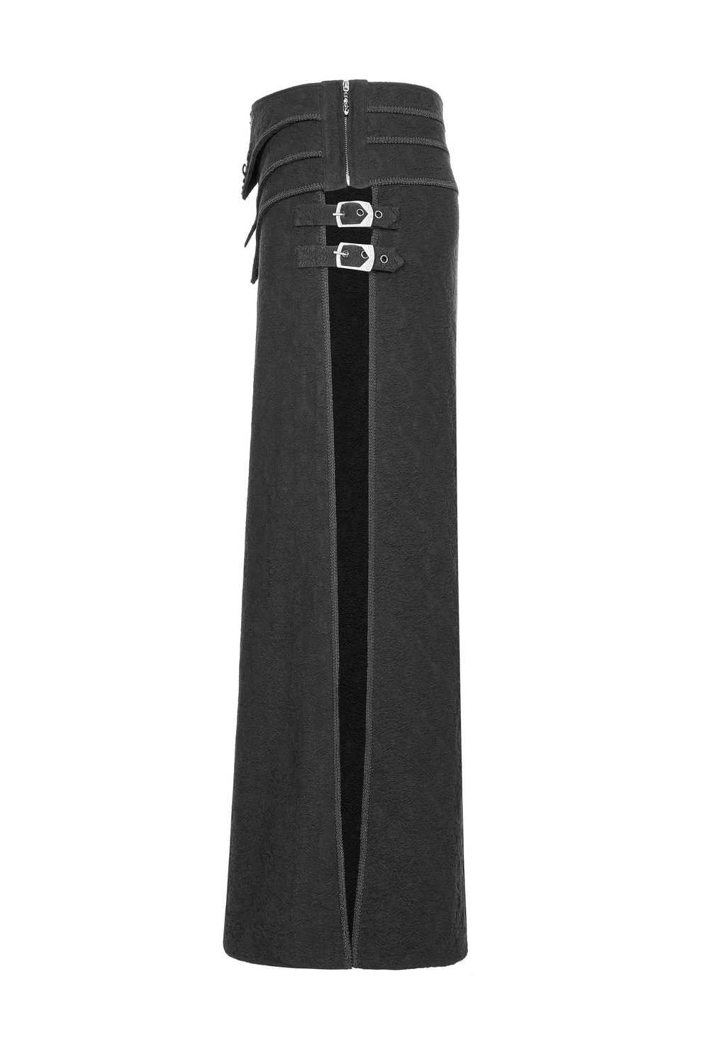Punk Rave dark Victorian lace-up long skirt with metal zipper and stylish buckle details.