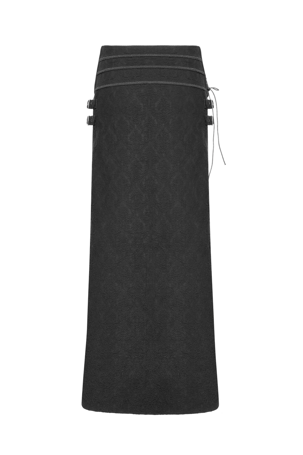 Elegant black long skirt with lace-up detail, perfect for Gothic and steampunk fashion.