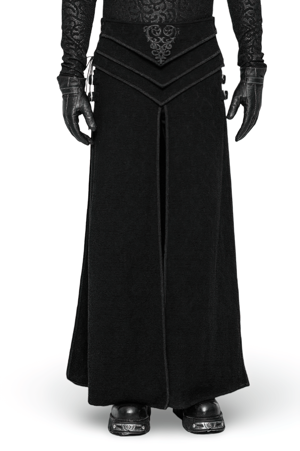 Dark Victorian lace-up long skirt with vintage jacquard and retro heart embroidery, perfect for punk rave and steampunk events.