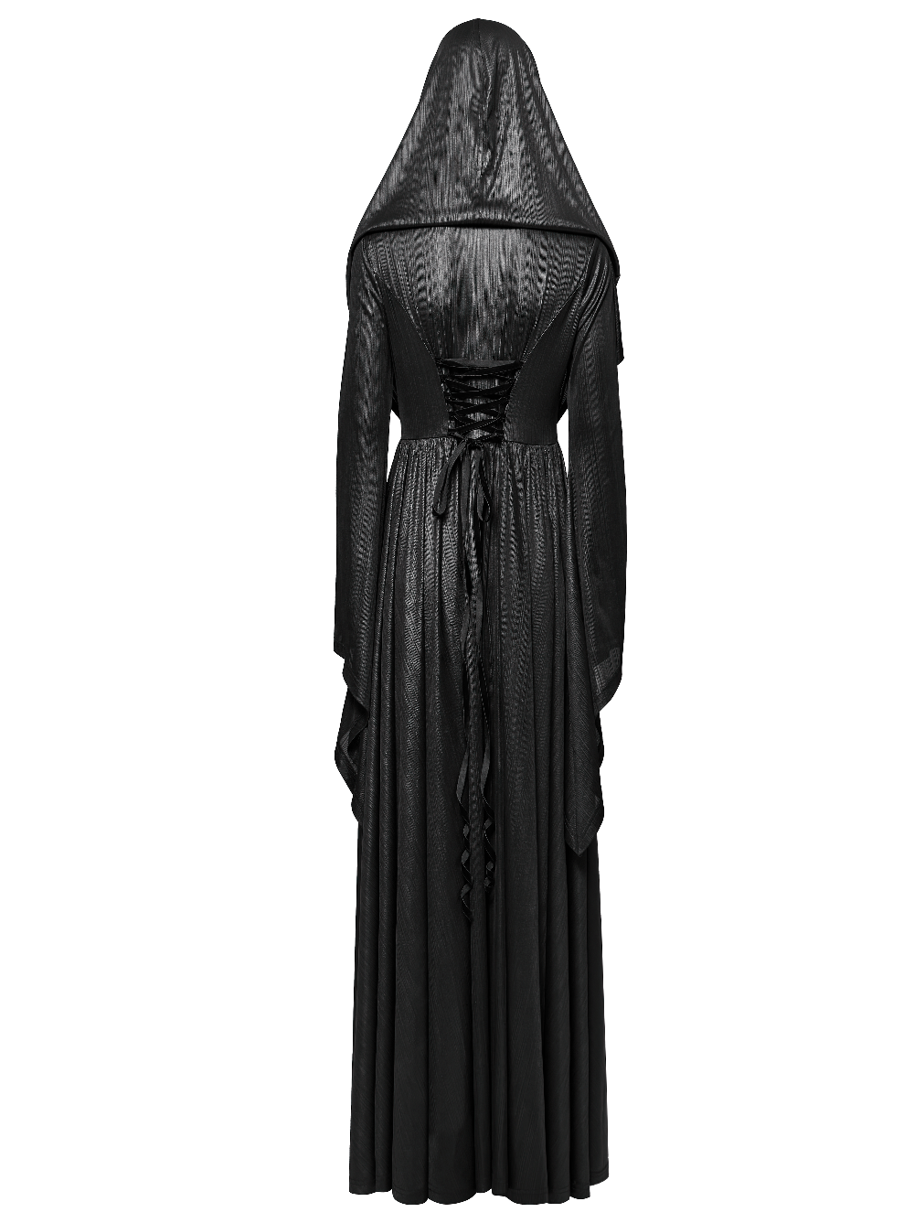 Dark Witch Long Hooded Cloak with Jacquard Fabric and 3D Pleats, Gothic Coat with Adjustable Drawstring for a Mystical Look