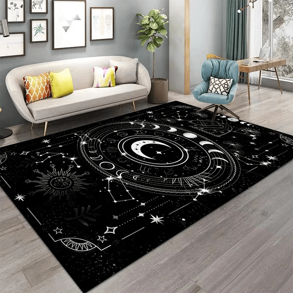 Dark Witchy Sun Moon Square Rug for Gothic Rooms