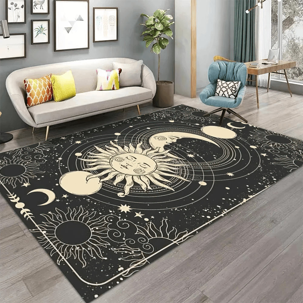 Dark Witchy Sun Moon Square Rug for Gothic Rooms