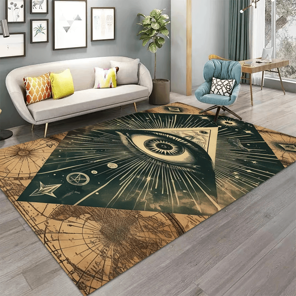 Dark Witchy Sun Moon Square Rug for Gothic Rooms