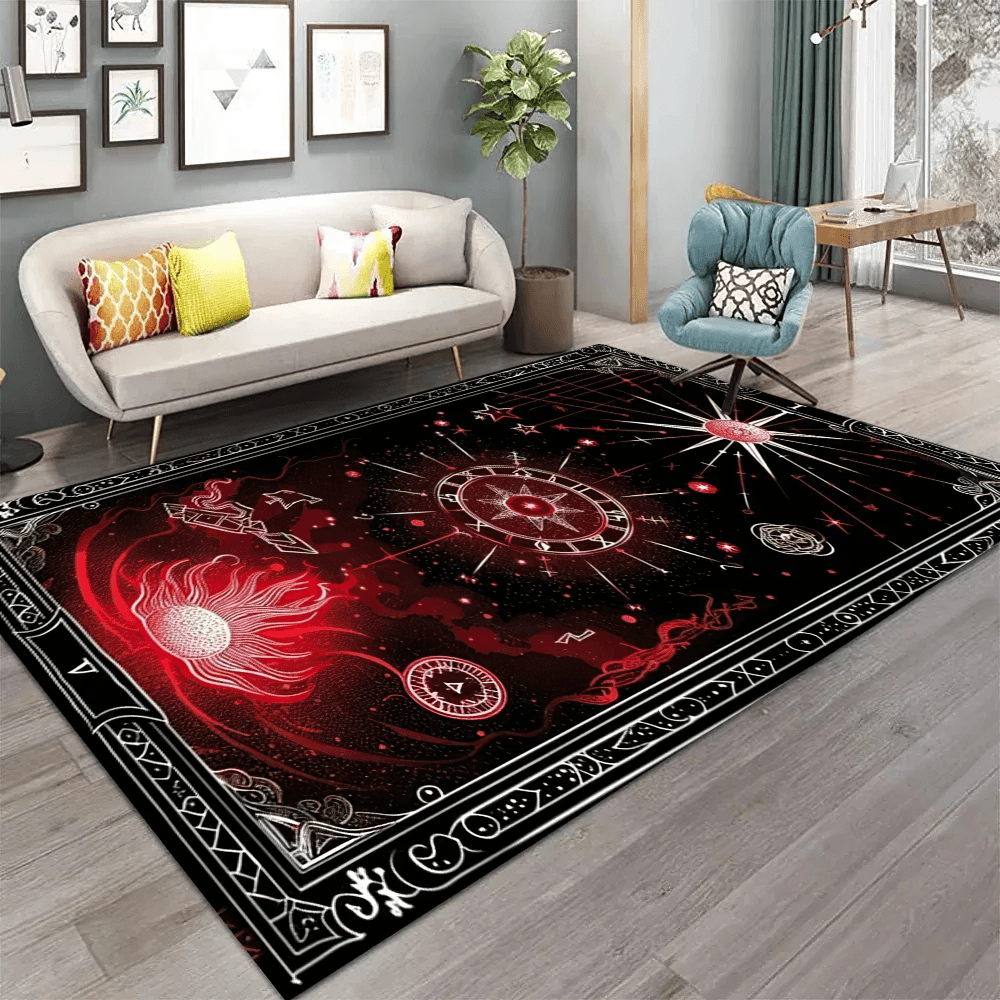 Dark Witchy Sun Moon Square Rug for Gothic Rooms