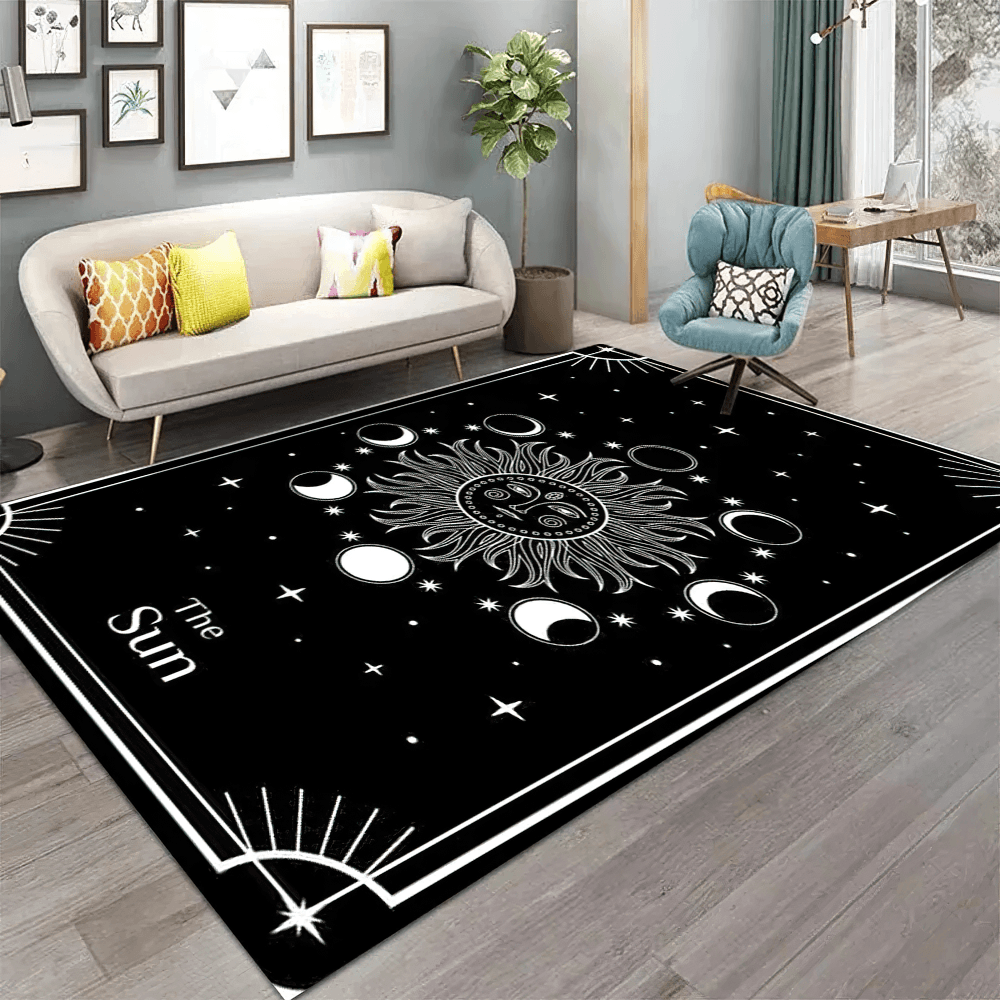 Dark Witchy Sun Moon Square Rug for Gothic Rooms