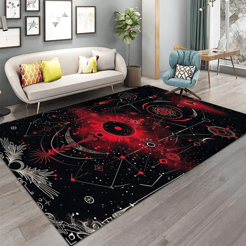 Dark Witchy Sun Moon Square Rug for Gothic Rooms