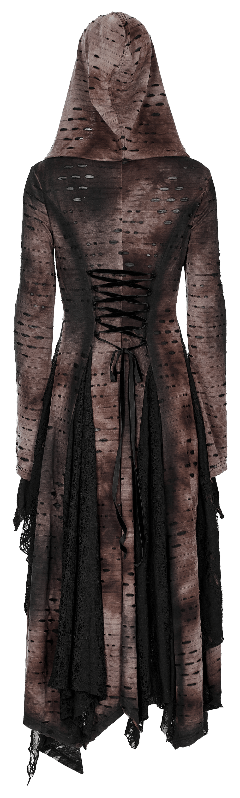 Dark Wizard Hooded Long Coat With Irregular Hem and Rivets - HARD'N'HEAVY
