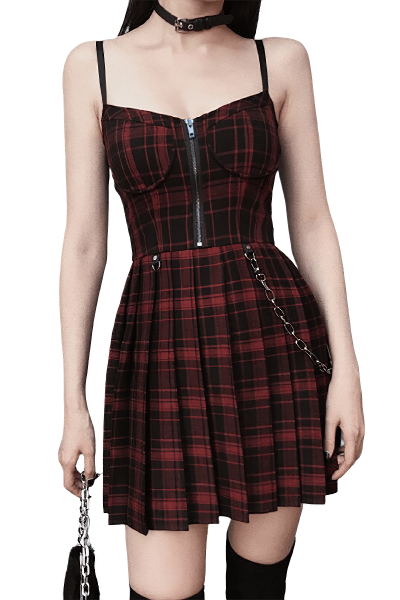 Dark Women's Gothic Dress With High Waist / Pleated A-line Mini Dresses - HARD'N'HEAVY