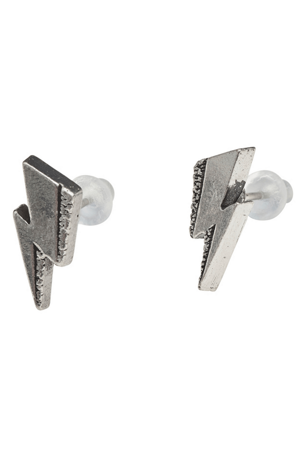 David Bowie inspired lightning bolt stud earrings in silver, a bold statement accessory for rock music fans.