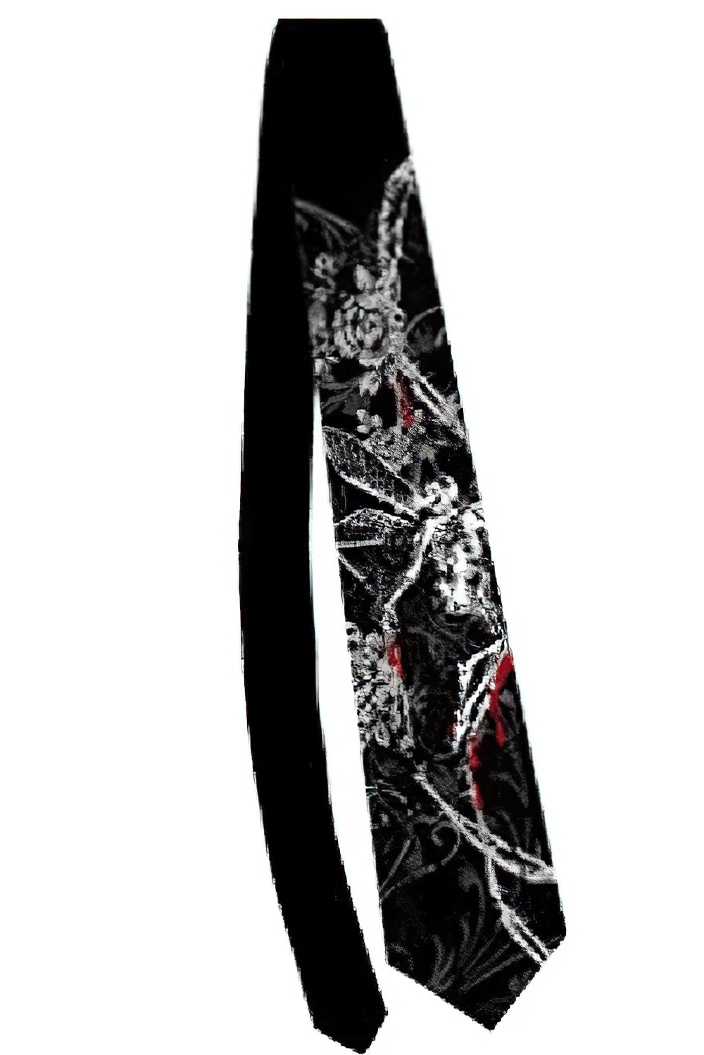 Dead Fairy Gothic Silk Screen Printed Black Polyester Tie showcasing dark alchemy design in haunting gothic imagery.