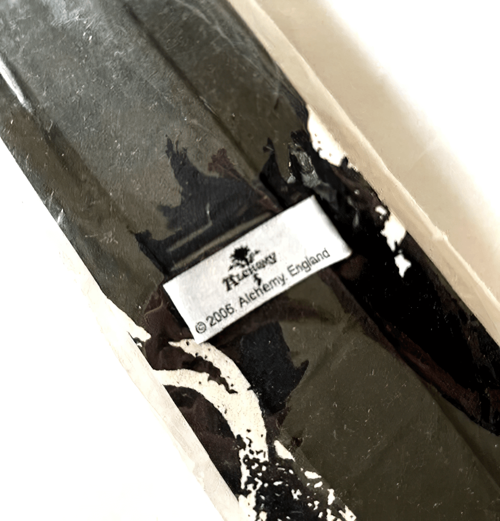 Dead Fairy Gothic Silk Screen Printed Black Polyester Tie packaging with tag from Alchemy England.