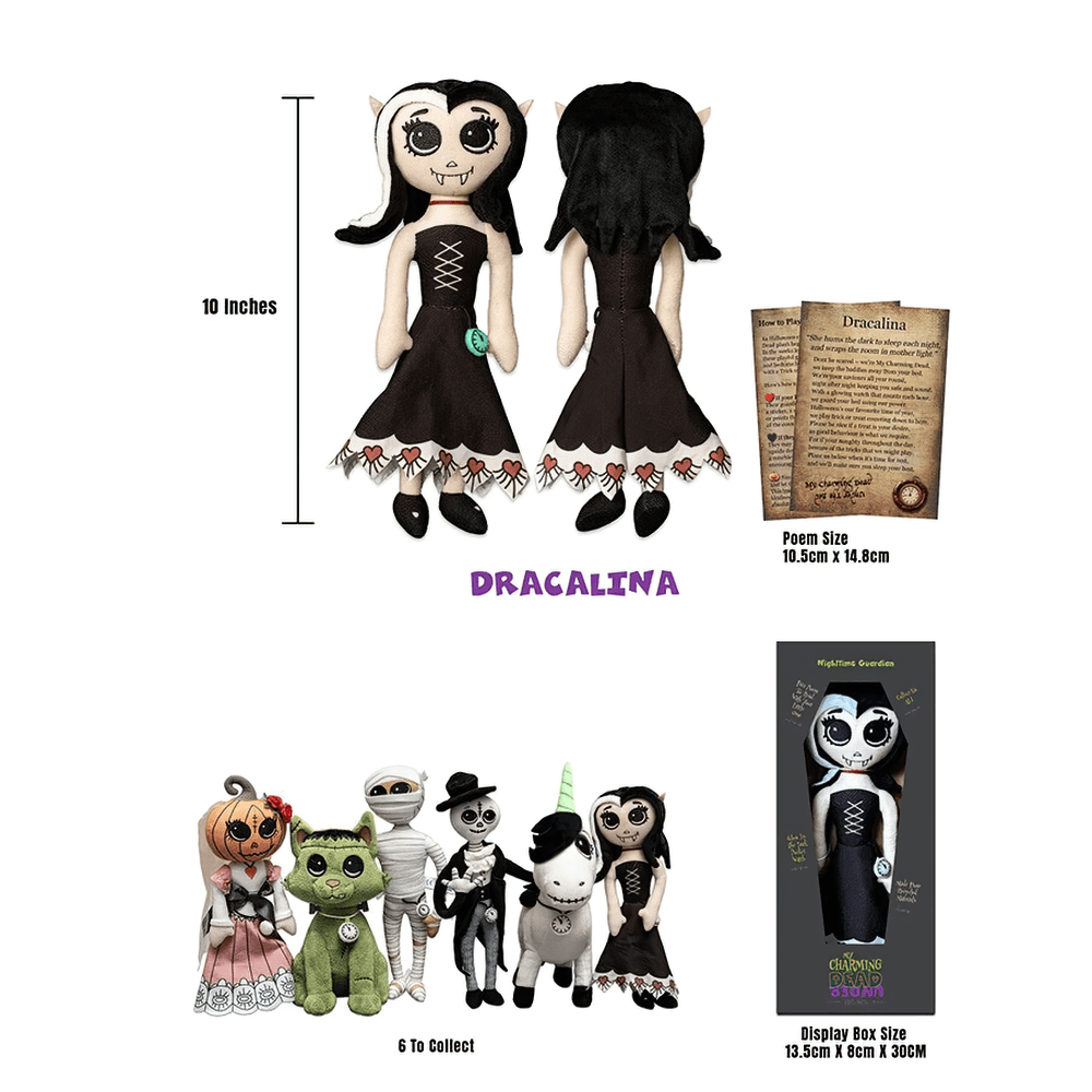 Dead Under The Bed Vampire Plush Doll Keepsake featuring Dracalina, a gothic bedtime guardian plush toy.