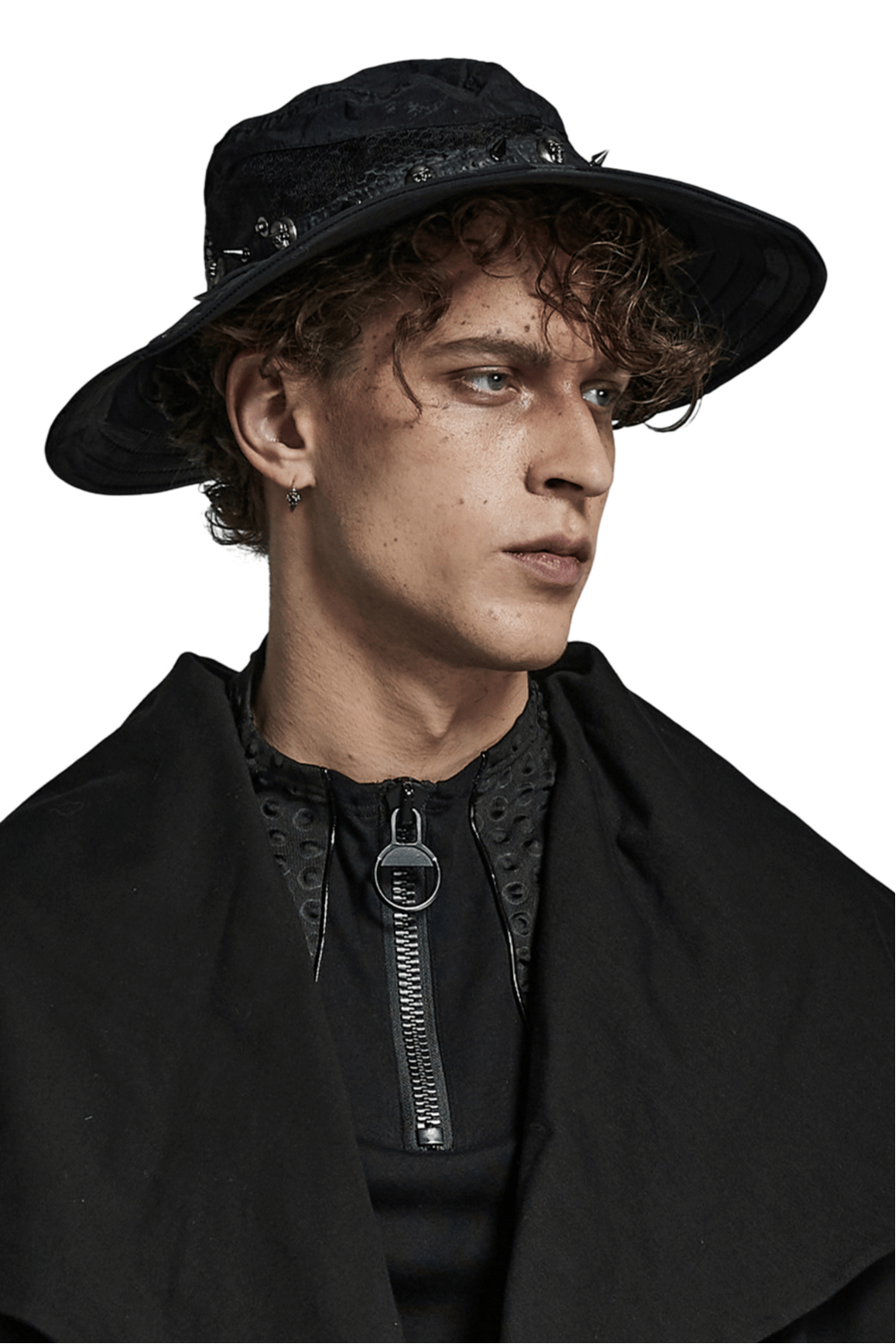 Rugged post-apocalyptic style woven hat with adjustable brim and breathable mesh detail.