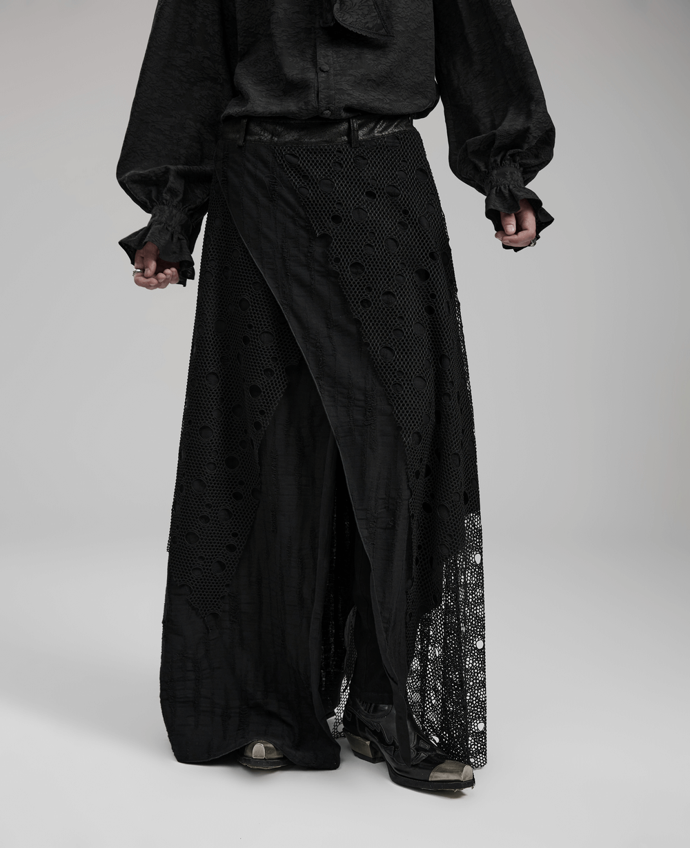 Decadent Mesh Layered Asymmetrical Dark Goth Male Skirt - HARD'N'HEAVY