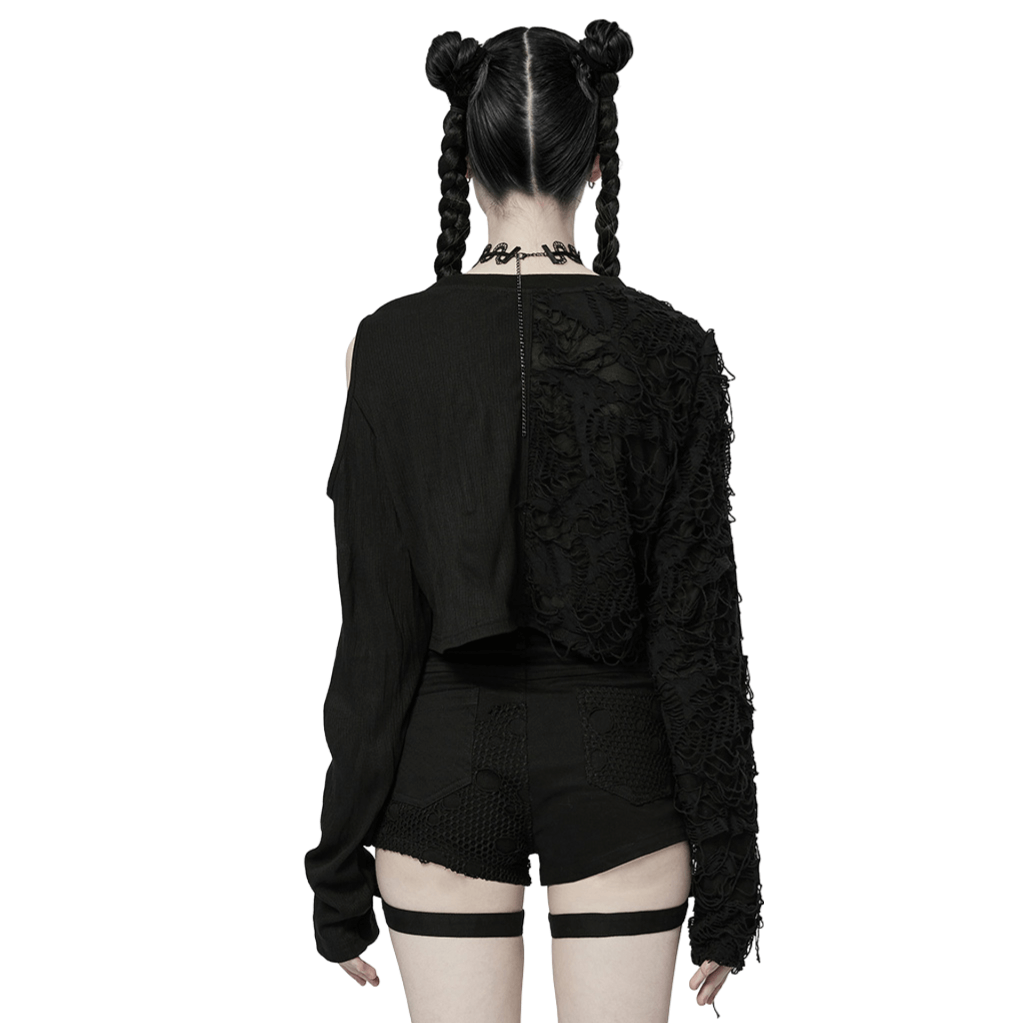 Decayed Mesh Gothic Top with Pleat and Lace Splicing - HARD'N'HEAVY