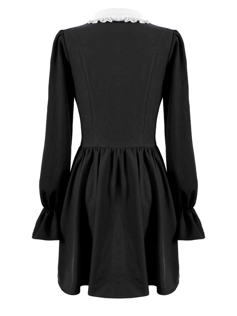 Delicate Lace Bib Flared Mini Dress with Long Sleeves