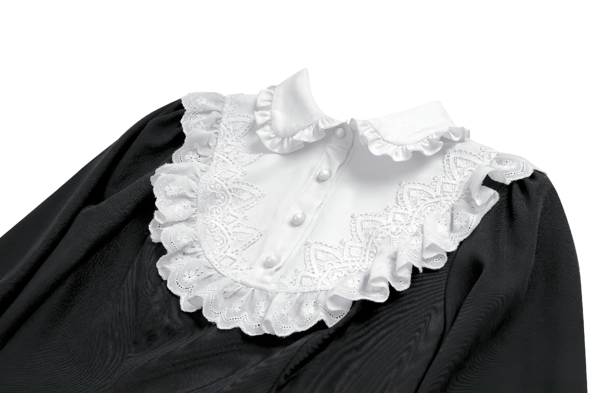 Delicate Lace Bib Flared Mini Dress with Long Sleeves