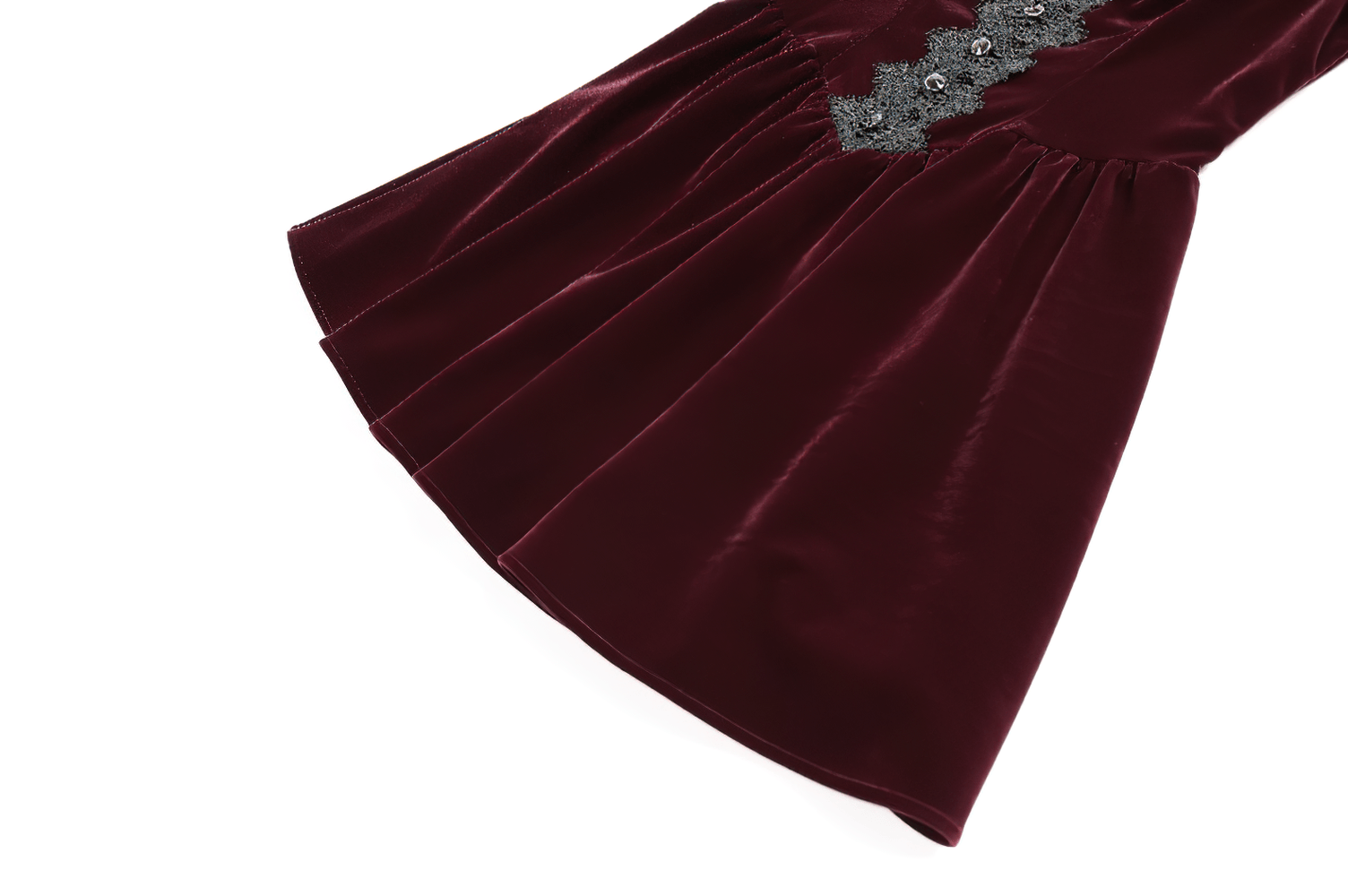 Delicate Mini Dress with Lace and Keyhole Neckline burgundy velvet Gothic skater dress with lace trim and ornate buttons