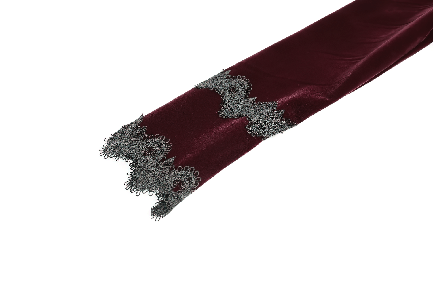 Delicate Mini Dress with Lace and Keyhole Neckline burgundy velvet sleeve with black lace trim