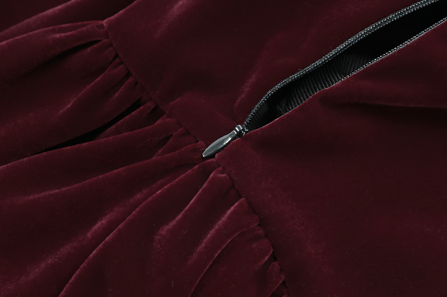 Delicate Mini Dress with Lace and Keyhole Neckline, burgundy velvet Gothic dress with choker collar and lace trim