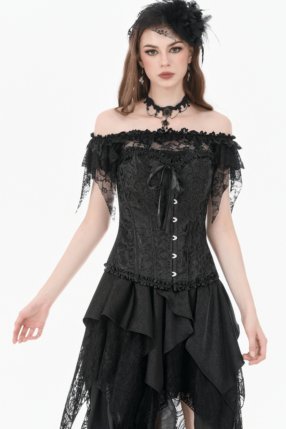 Delicate Overbust Corset with Floral Brocade Detailing