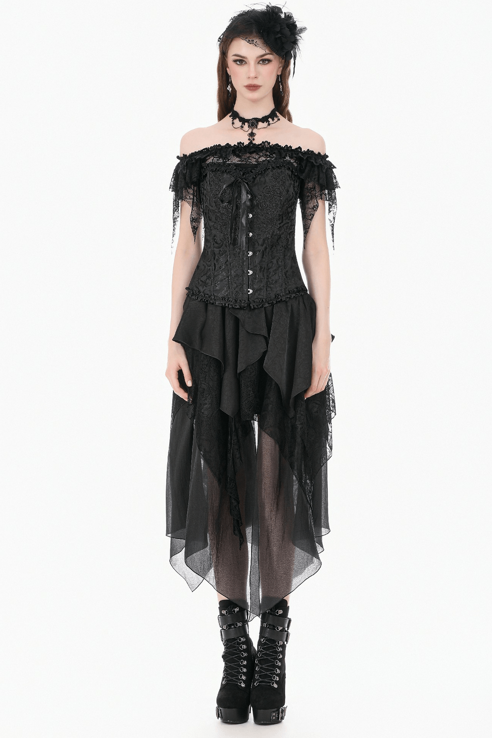 Delicate Overbust Corset with Floral Brocade Detailing