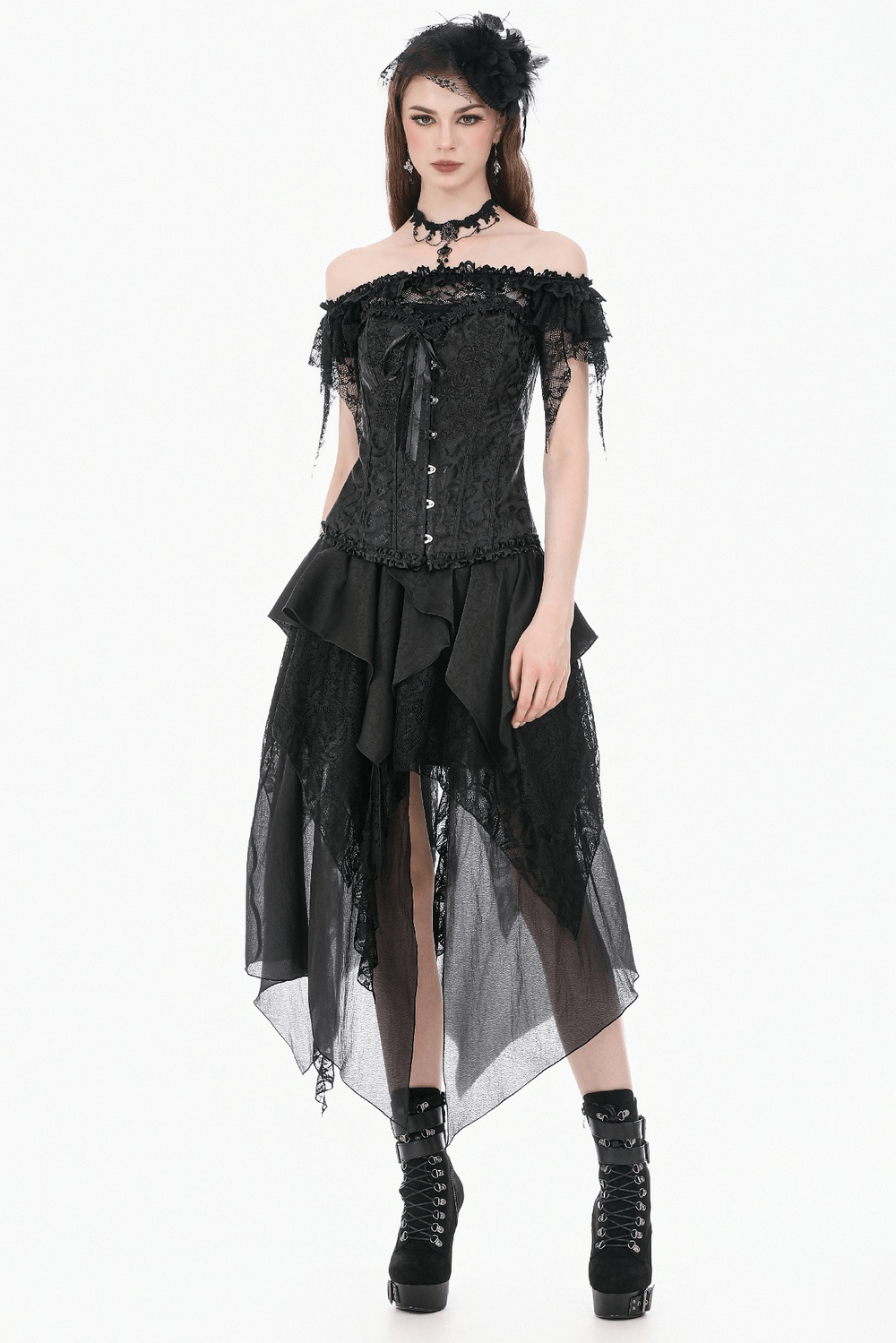 Delicate Overbust Corset with Floral Brocade Detailing