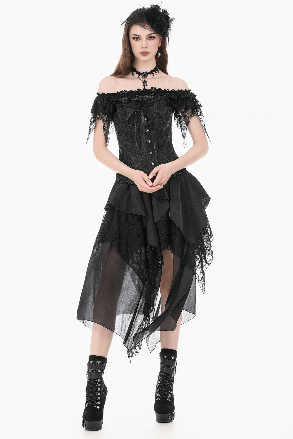 Delicate Overbust Corset with Floral Brocade Detailing