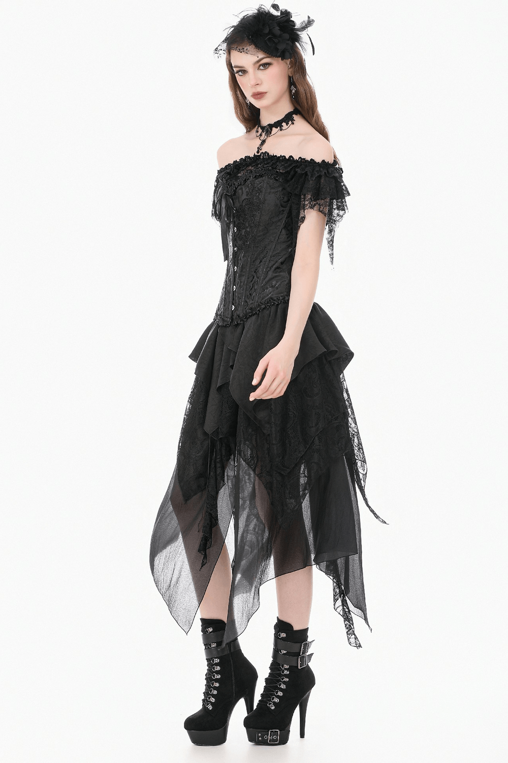 Delicate Overbust Corset with Floral Brocade Detailing