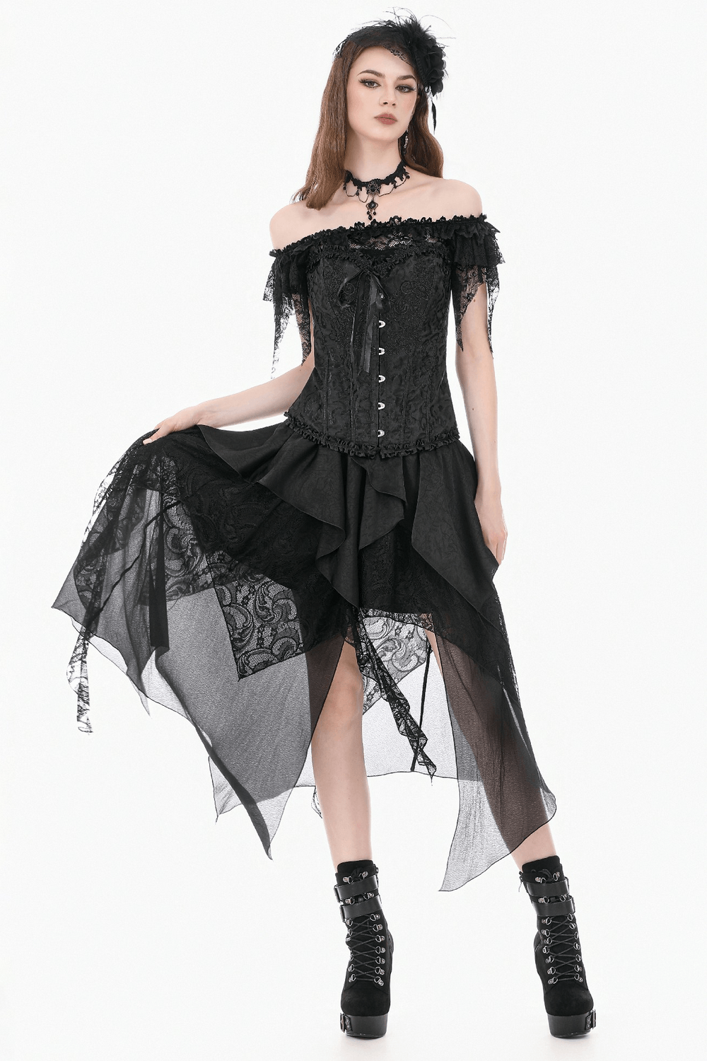 Delicate Overbust Corset with Floral Brocade Detailing