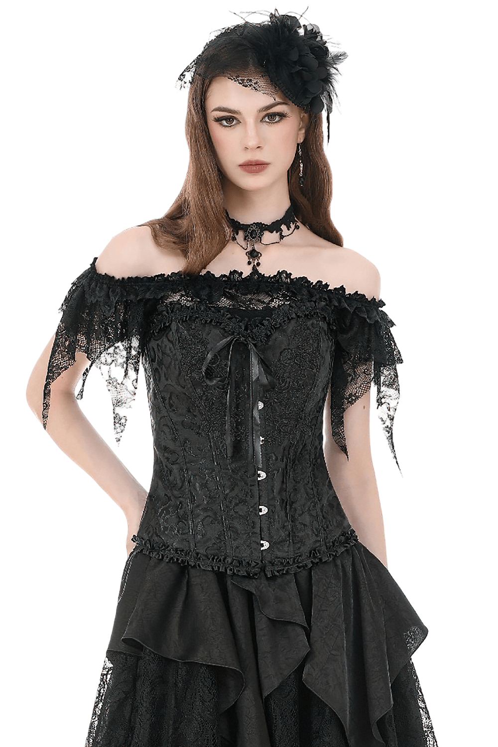 Delicate Overbust Corset with Floral Brocade Detailing