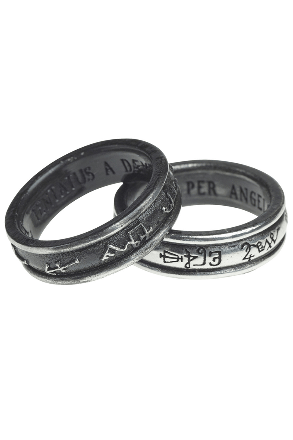 Demon black and angel white rings with spirit signatures celebrating good and evil duality.
