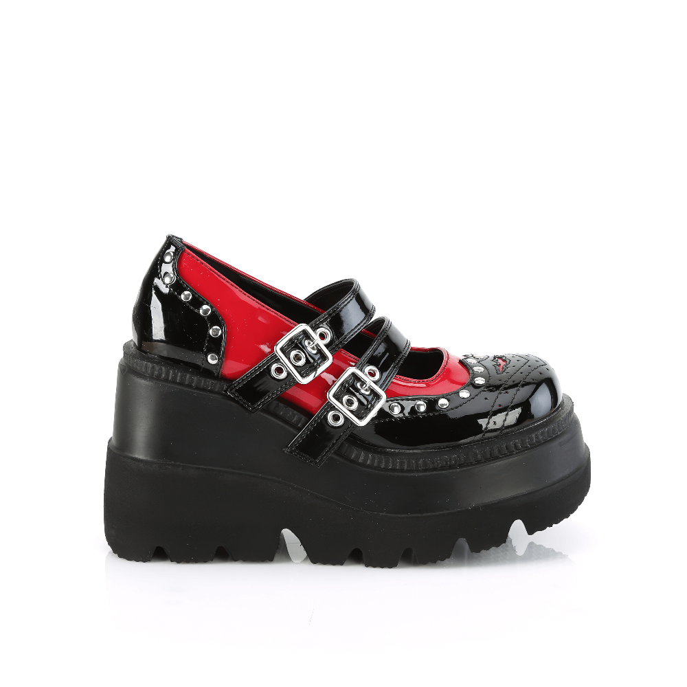 DEMONIA Black and Red Lolita Shoes with Studded Details