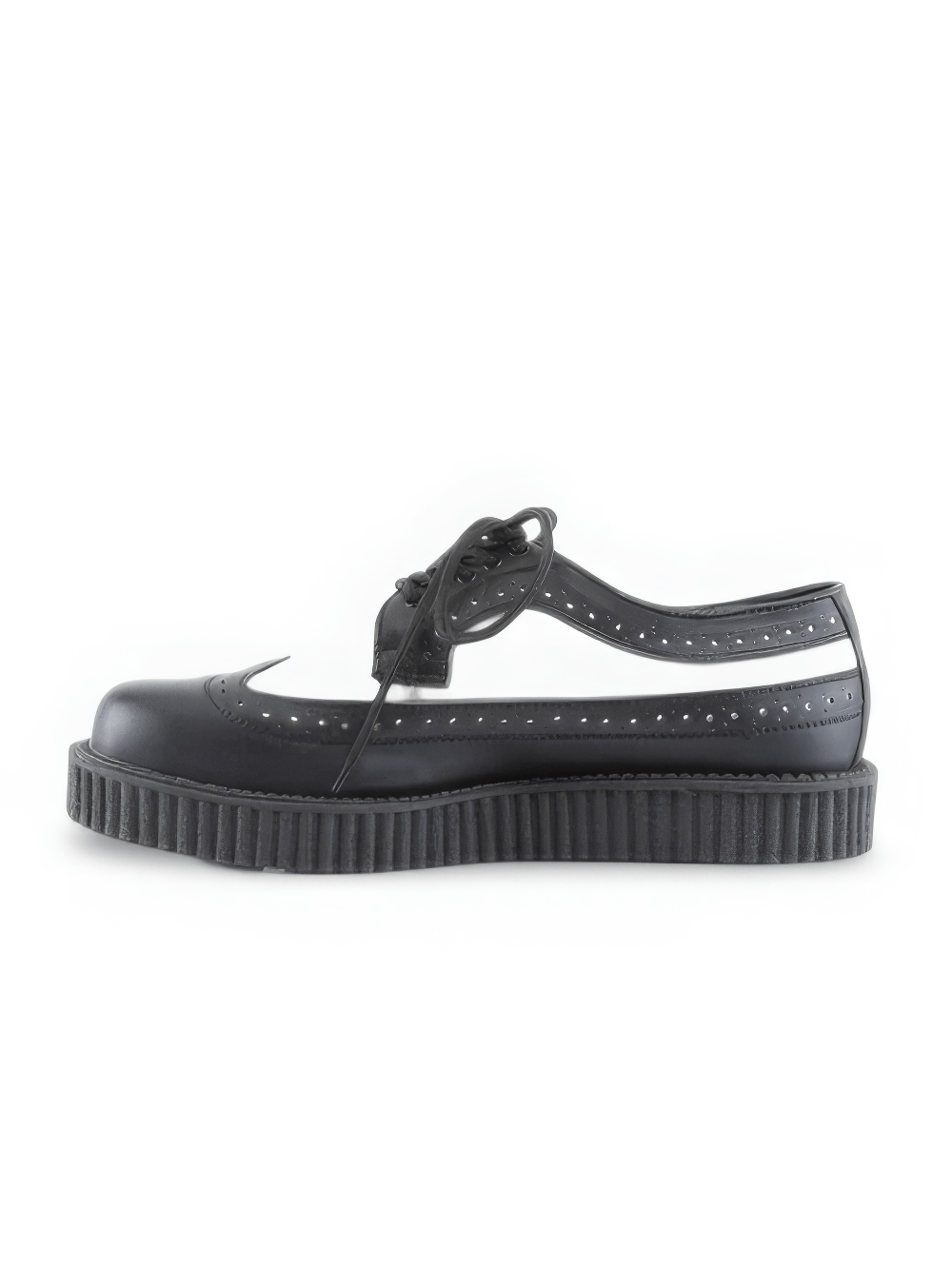 Demonia black vegan leather creepers with lace-up front and platform, perfect for Rockabilly Punk style.