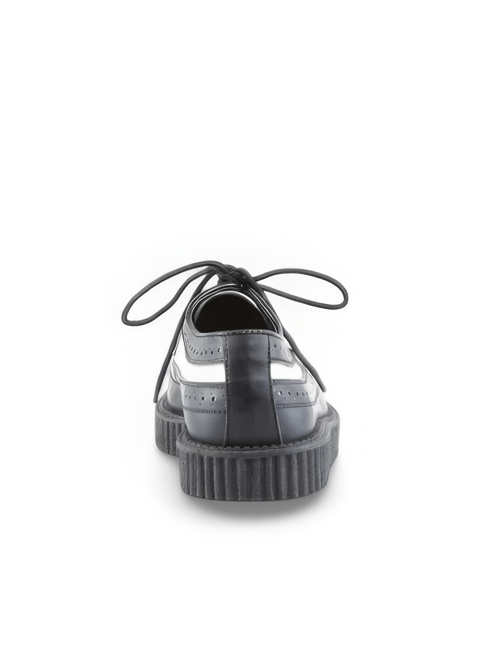 Back view of Demonia Black and White Rockabilly Punk Creepers with lace-up design and patterned platform