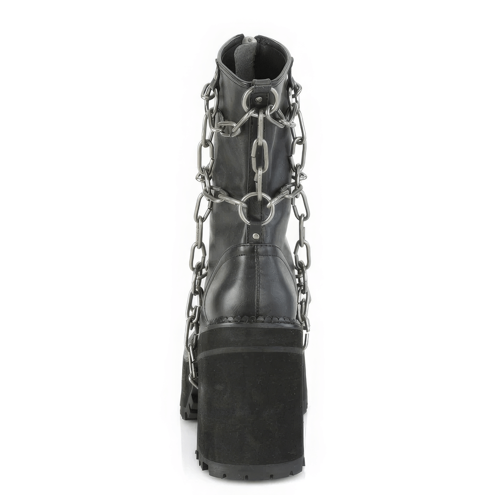 DEMONIA Botines negros con detalles de cadena metálica