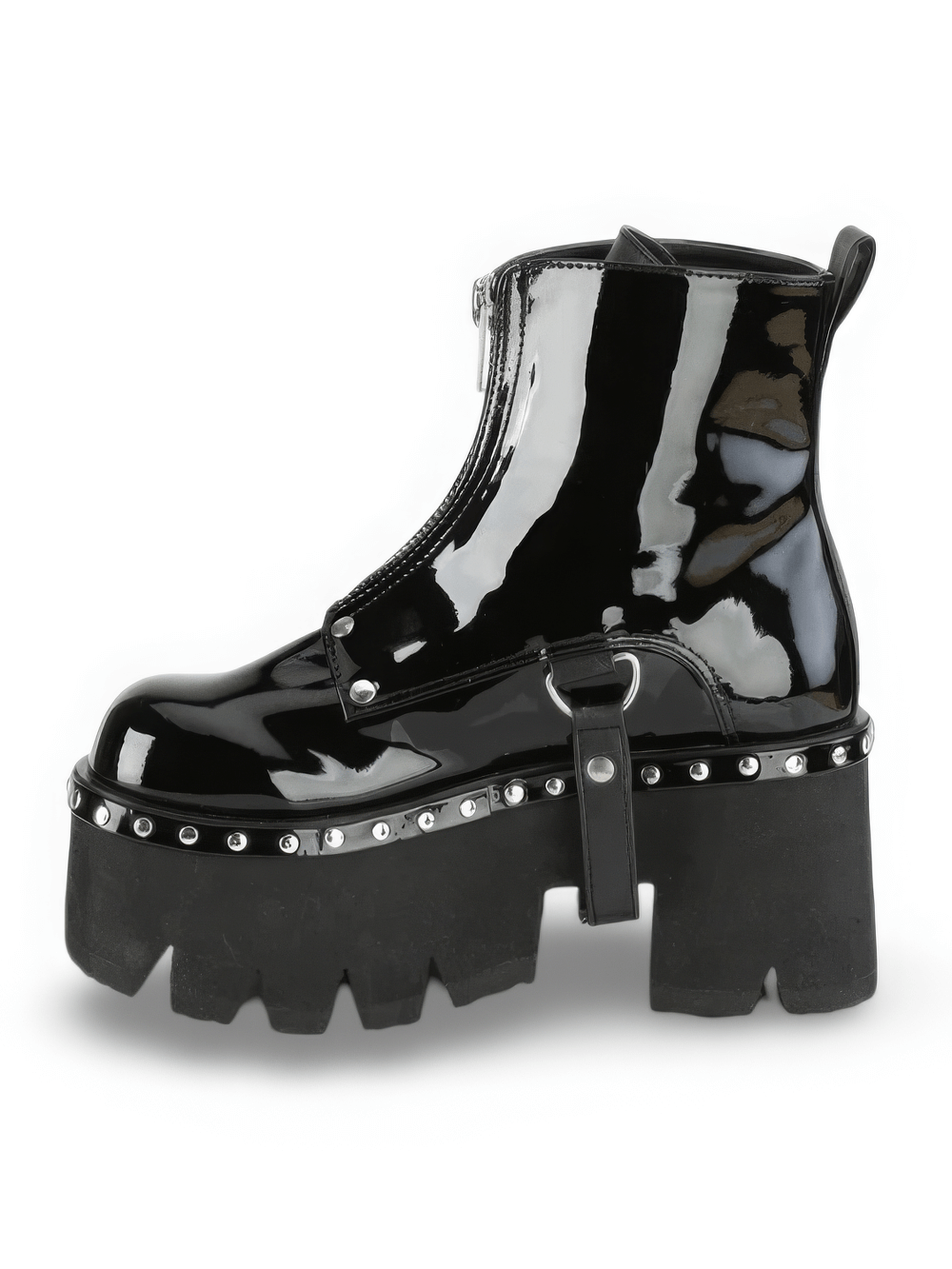 DEMONIA Black Chunky Heel Platform Boots with Metal Zip