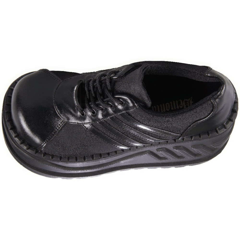Demonia black cyber goth shoes with wedge platform, perfect for edgy festival looks and urban style.