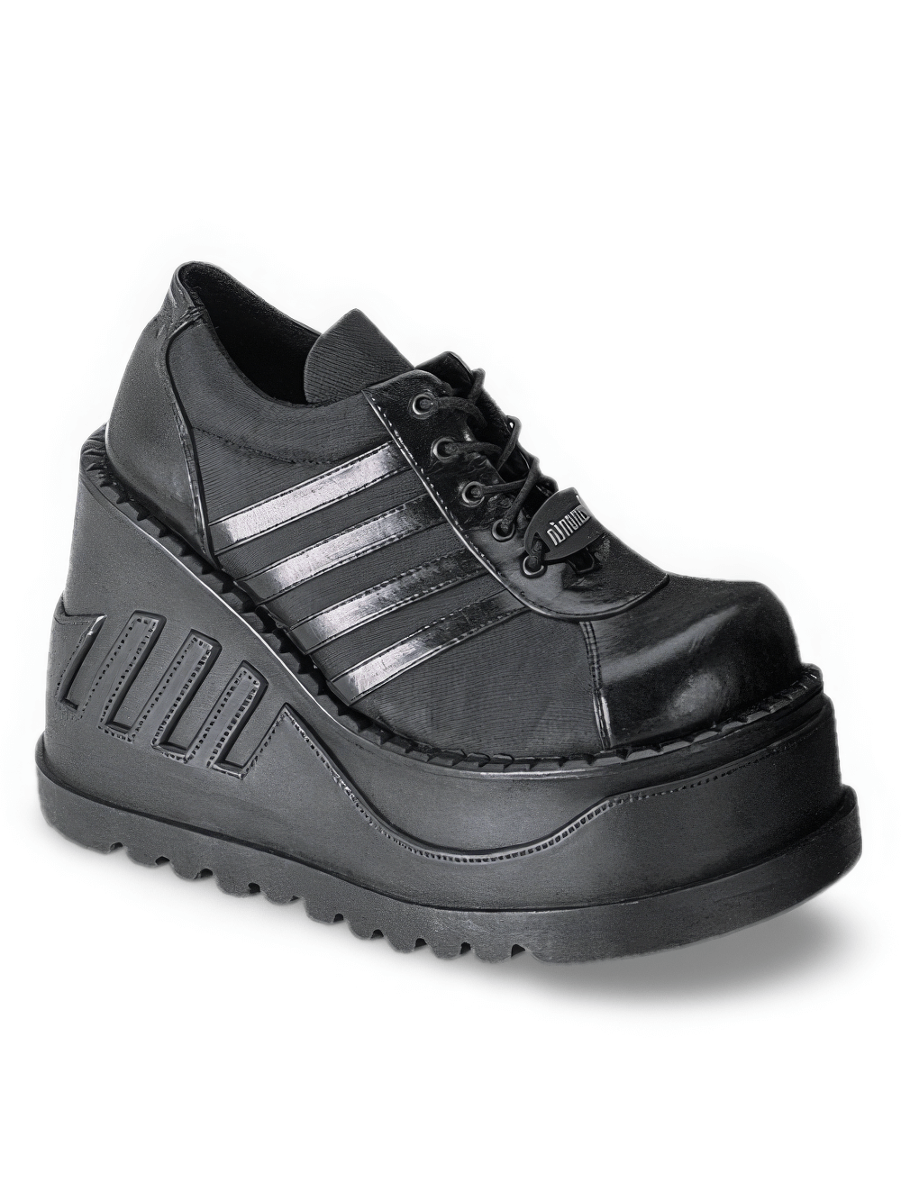 DEMONIA Black Cyber Goth Shoes with Wedge Platform