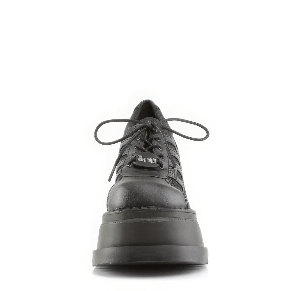 Demonia black cyber goth wedge platform shoes showcasing bold style and edgy performance.