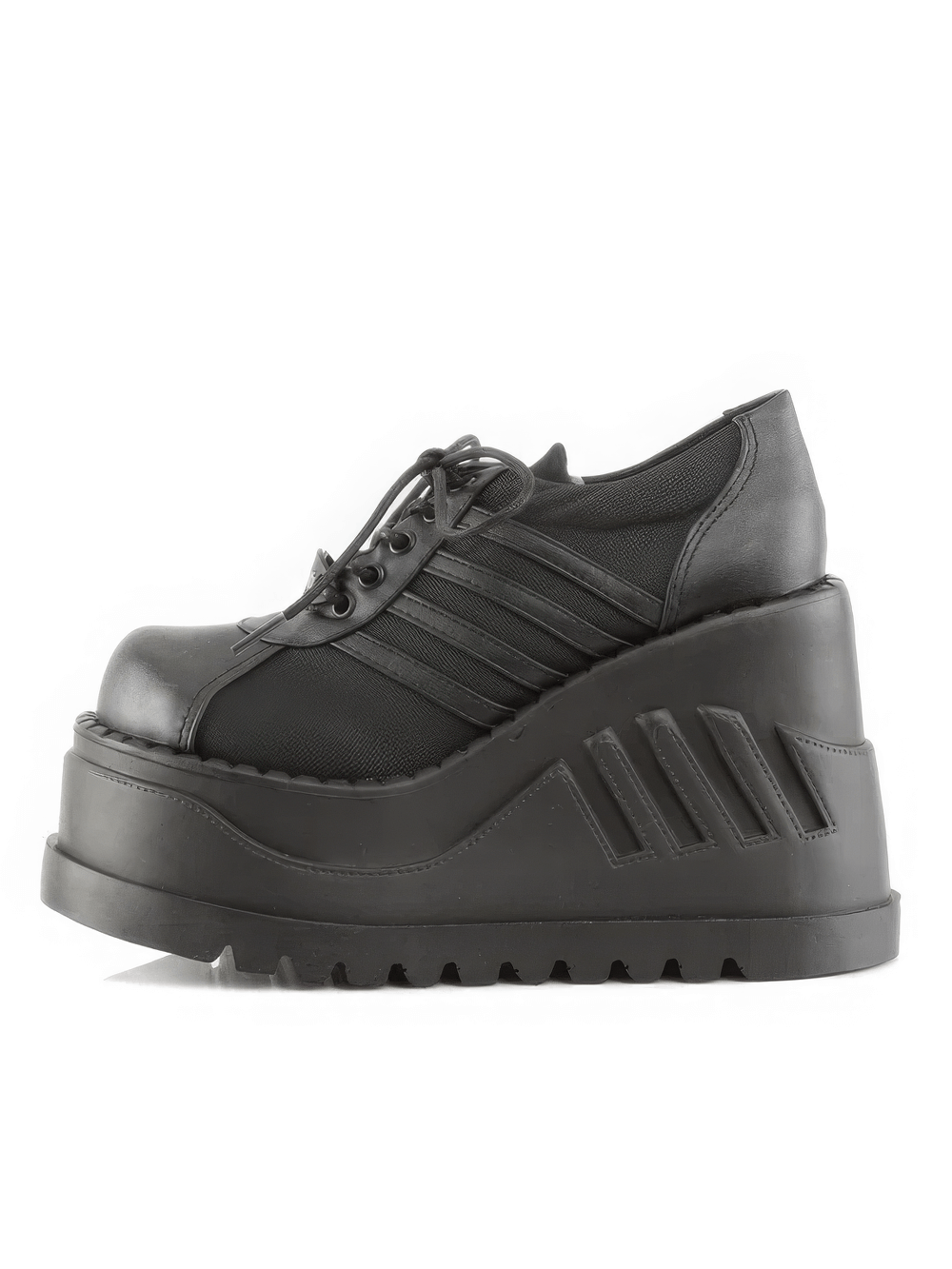 DEMONIA Black Cyber Goth Shoes with Wedge Platform