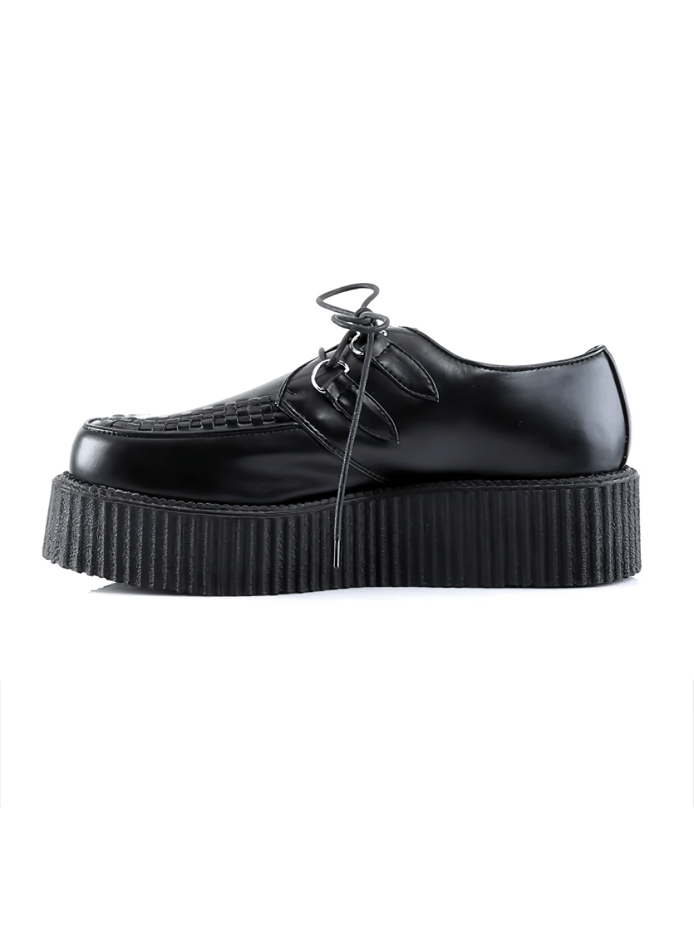 Demonia black vegan creeper shoes with 2-inch platform, perfect for goth and punk fashion enthusiasts.