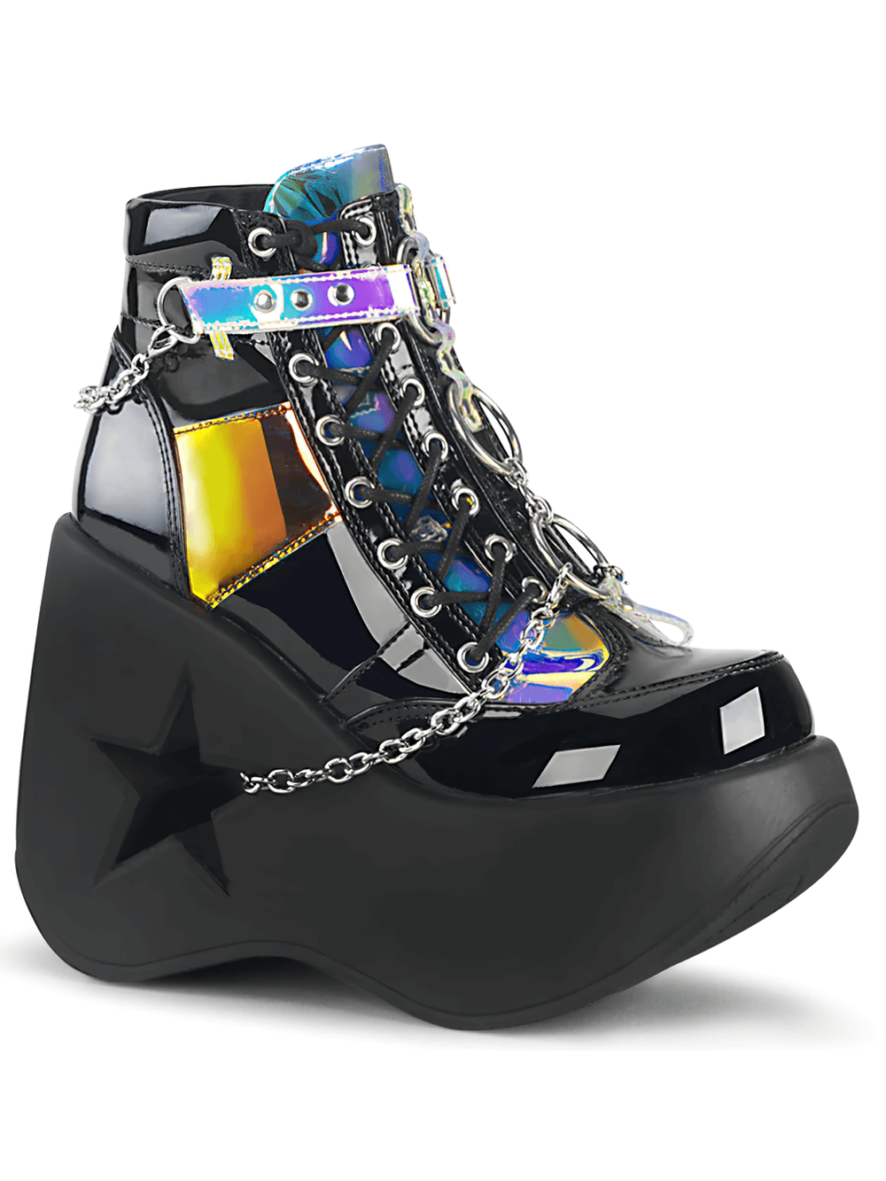 DEMONIA Black Magic Mirror Platform Ankle Boots