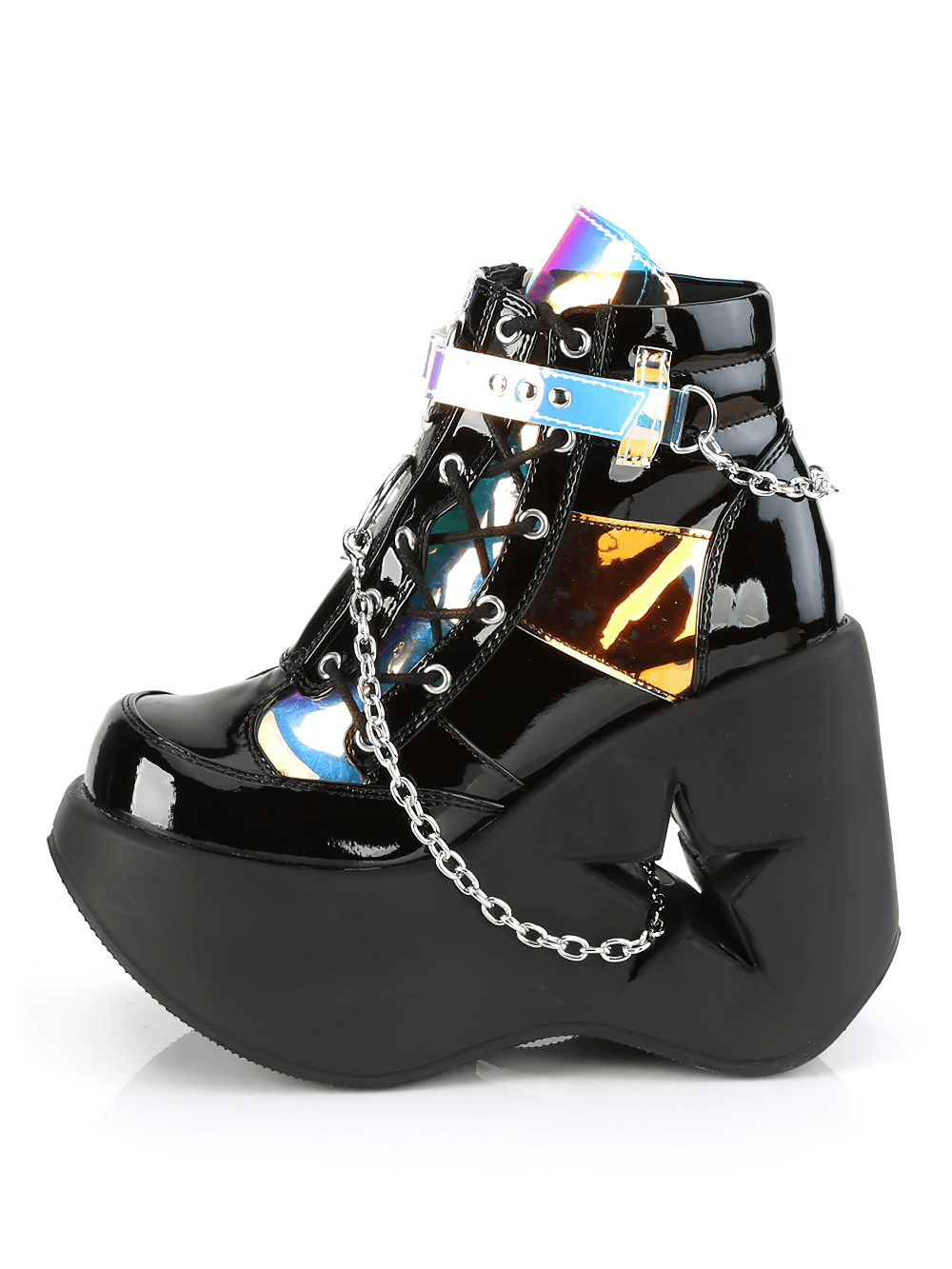 DEMONIA Black Magic Mirror Platform Ankle Boots